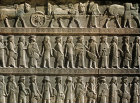 Iran, formerly Persia, Persepolis, capital of the Achaemenid Empire, bas-relief of tributary people on audience hall (Apadana) of palace of Darius, begun 515 BC